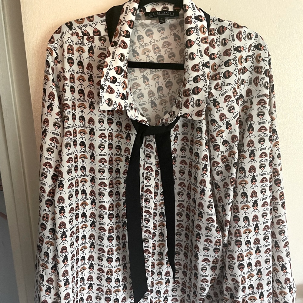 Eloquii Conversational Tie Neck Blouse, 5XL